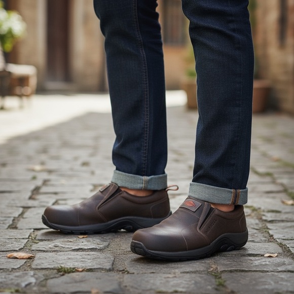 Merrell Work Leather Slip-On Shoes Non-Slip Outdoor Fall Utility Brown Men’s 8.5 - Picture 3 of 15